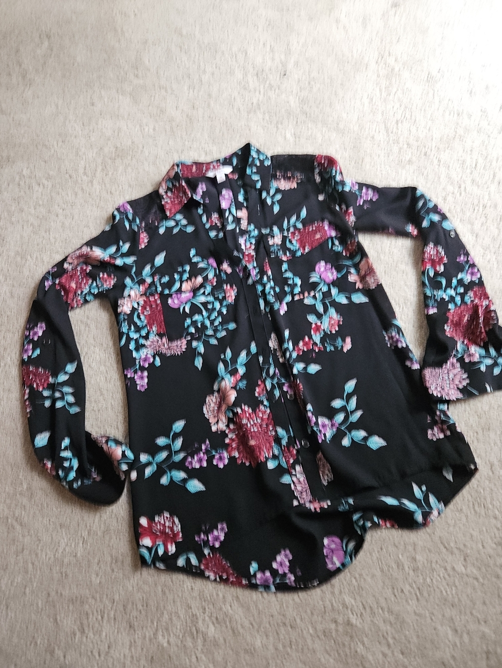 Candies Womens Sheer FLoralLong Sleeve Blouse - Soze XS